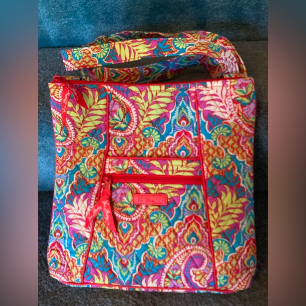 Vera Bradley Crossbody Shoulder Bag  ORANGE YELLOW AQUA PINK PAISLEY Boho Chic!